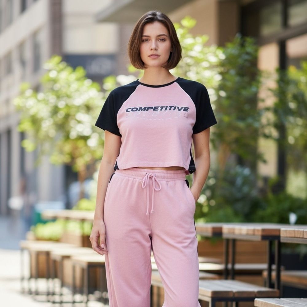 Fashion Nova Pink & Black 'Competitive' Two-Piece Track Set